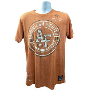 American Fighter Shirt Mens M Orange White Premium Athletics Training MMA Buckle